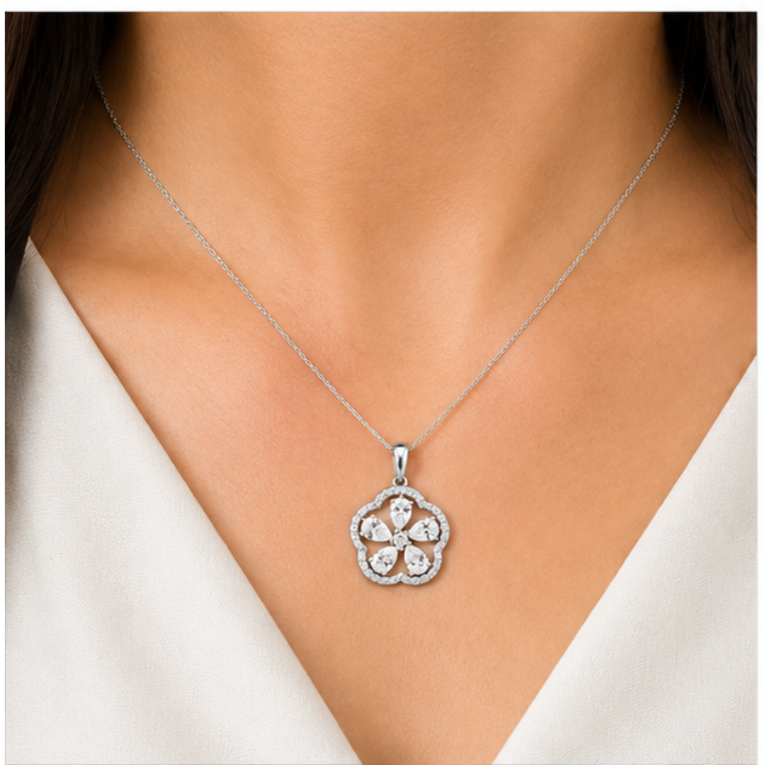 Pear & Round Lab Grown Diamond Pendant | 14K Gold