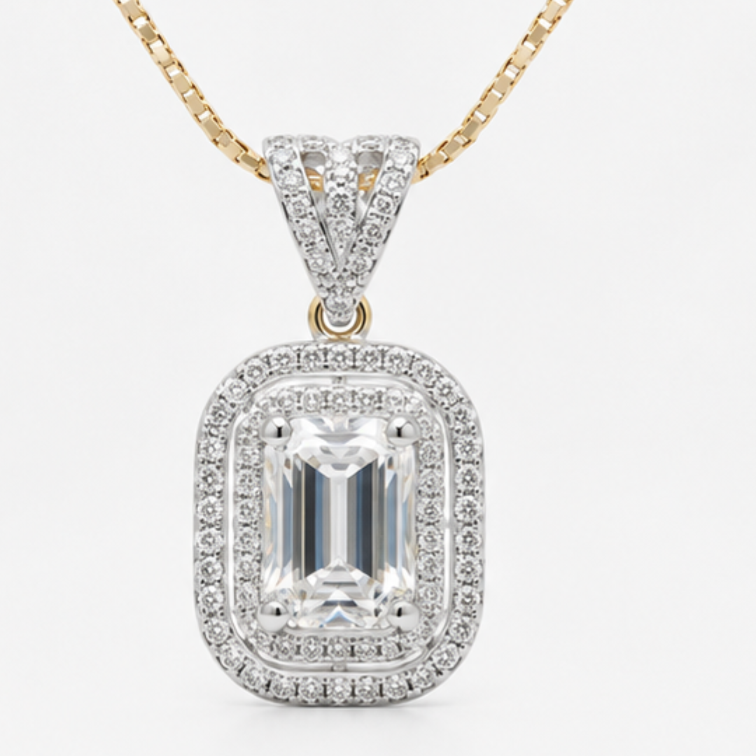 Radiant & Round Lab Grown Diamond Pendant | 14K Gold
