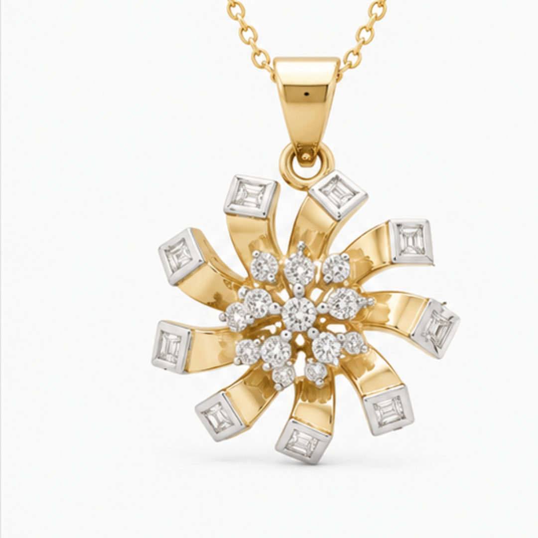 Floral Lab Grown Diamond Pendant | 14K Yellow Gold