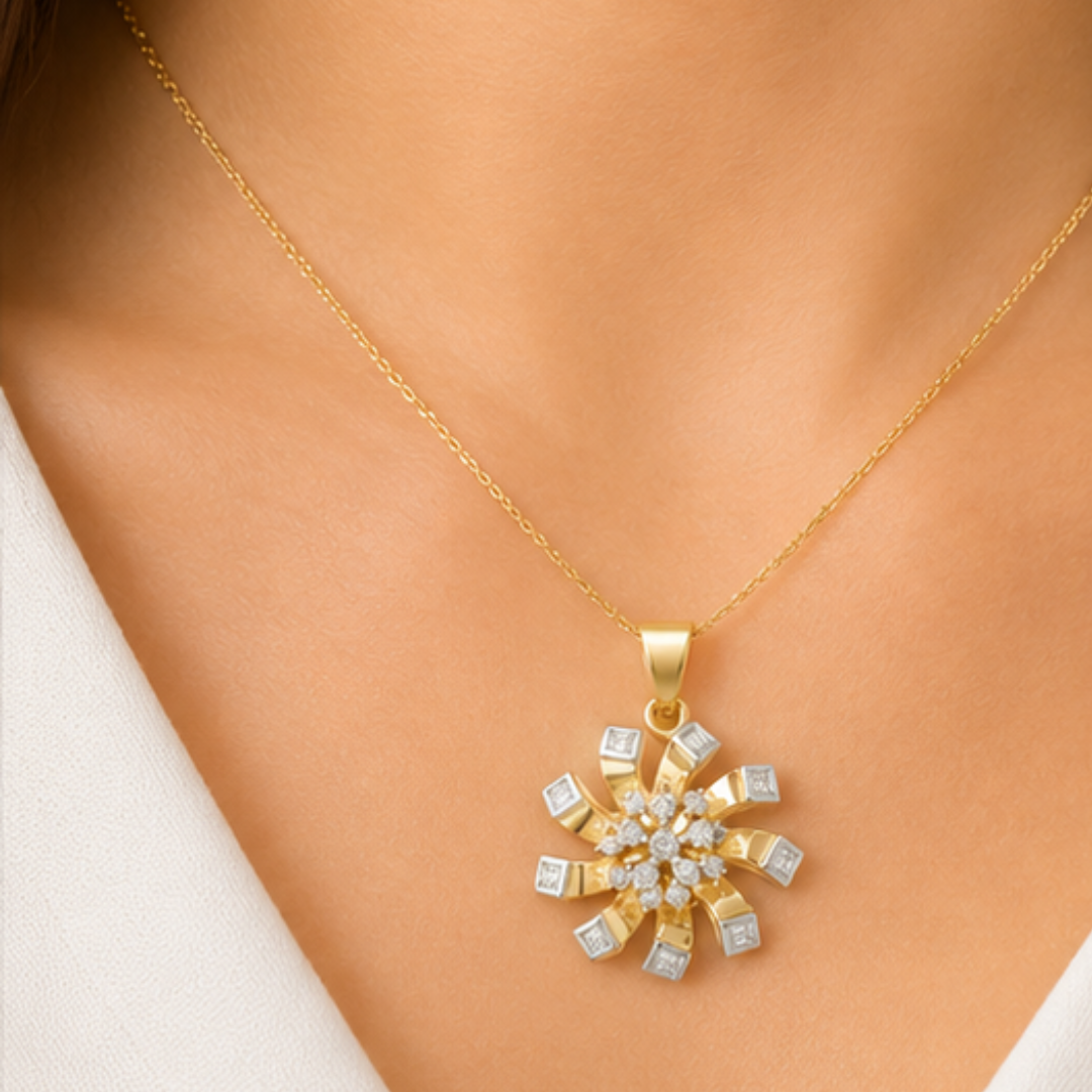 Floral Lab Grown Diamond Pendant | 14K Yellow Gold