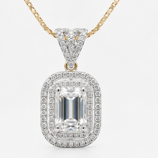 Radiant & Round Lab Grown Diamond Pendant | 14K Gold