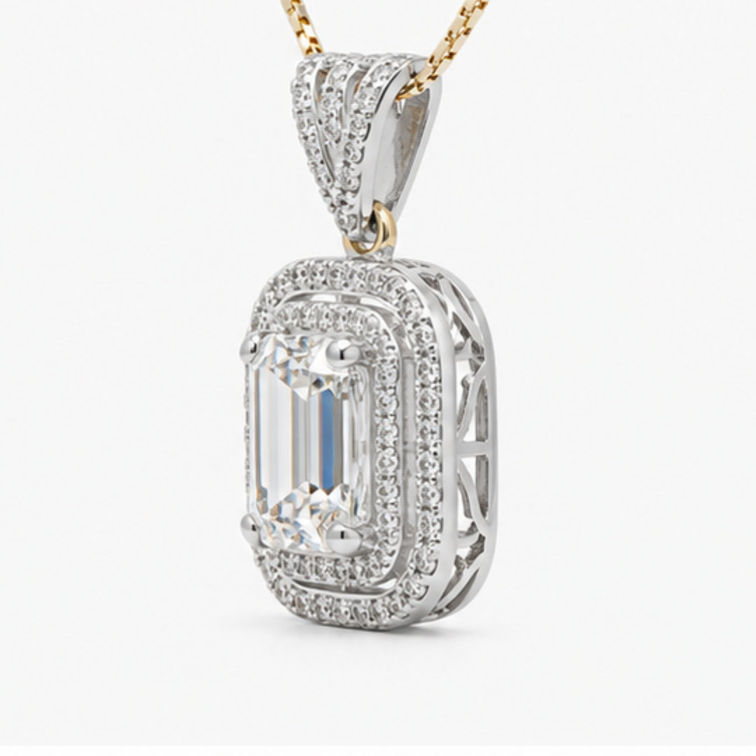 Radiant & Round Lab Grown Diamond Pendant | 14K Gold