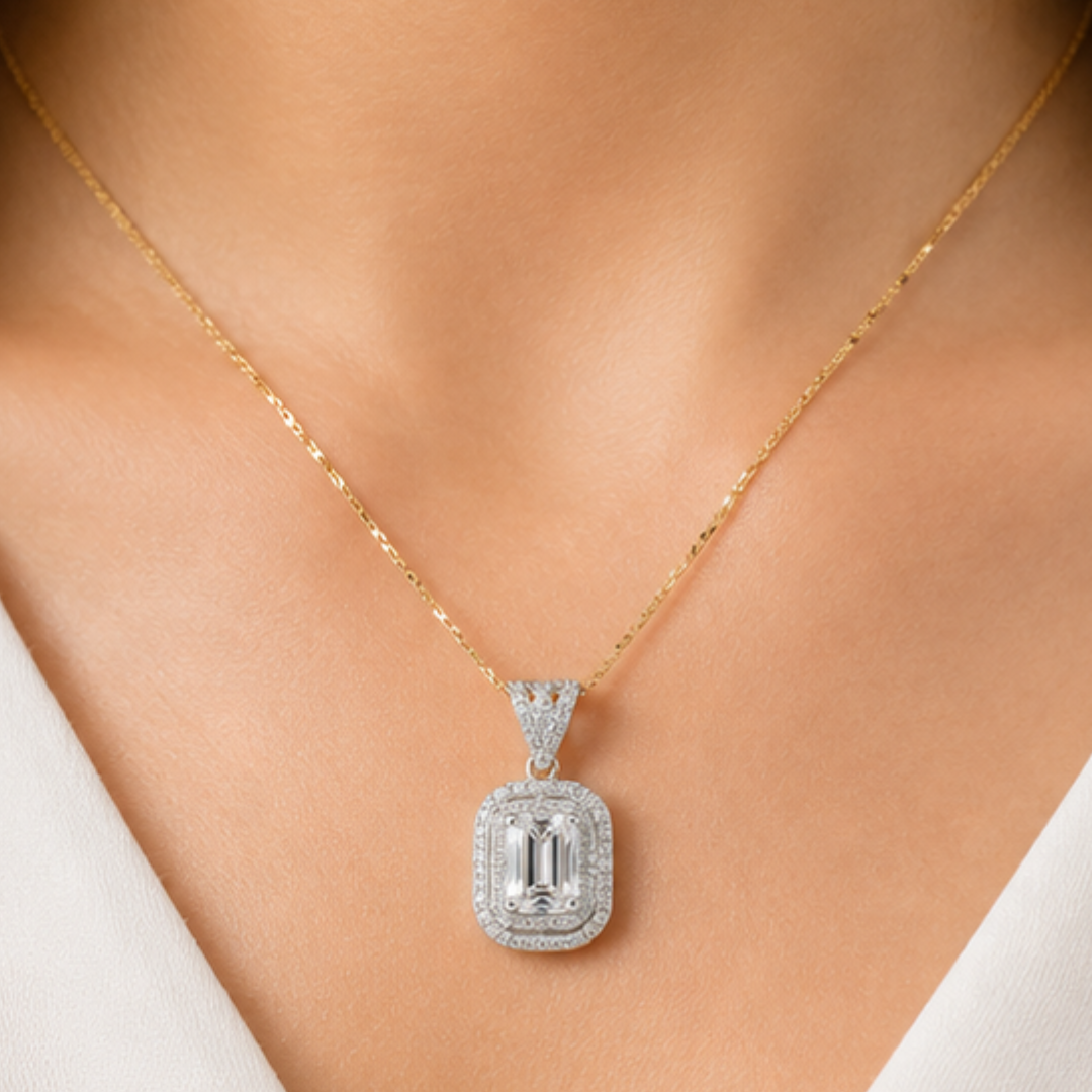 Radiant & Round Lab Grown Diamond Pendant | 14K Gold