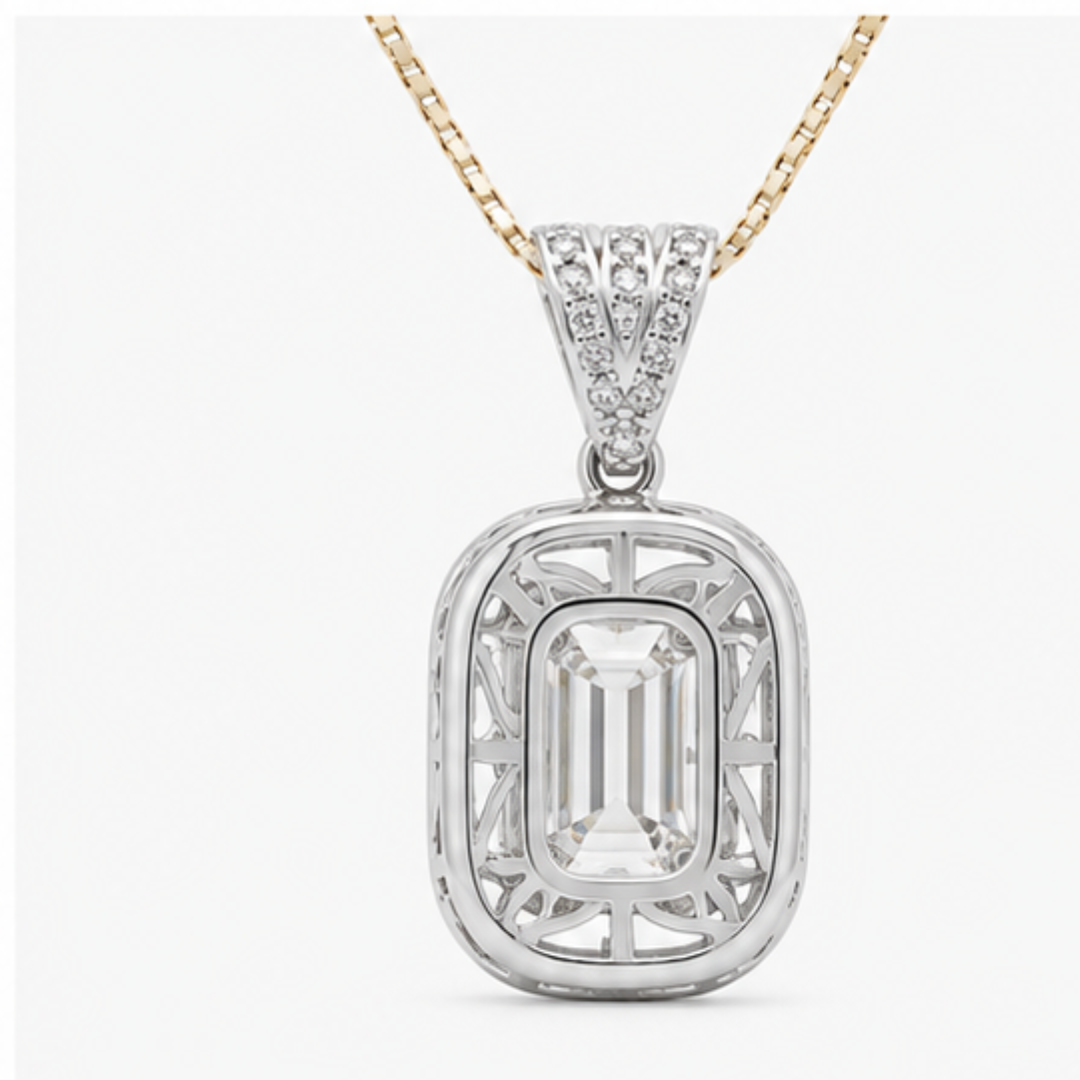 Radiant & Round Lab Grown Diamond Pendant | 14K Gold