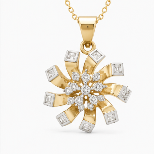Floral Lab Grown Diamond Pendant | 14K Yellow Gold