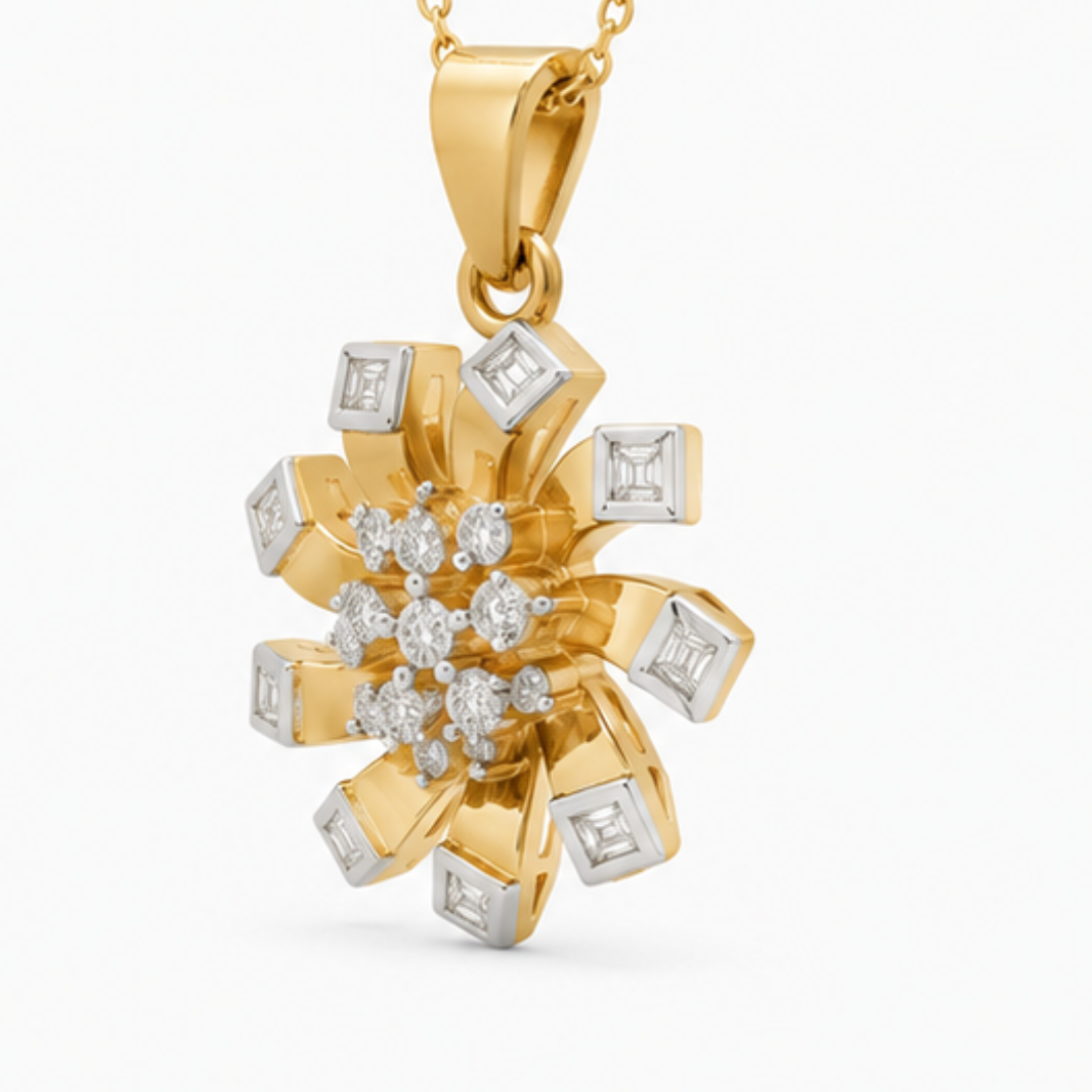 Floral Lab Grown Diamond Pendant | 14K Yellow Gold