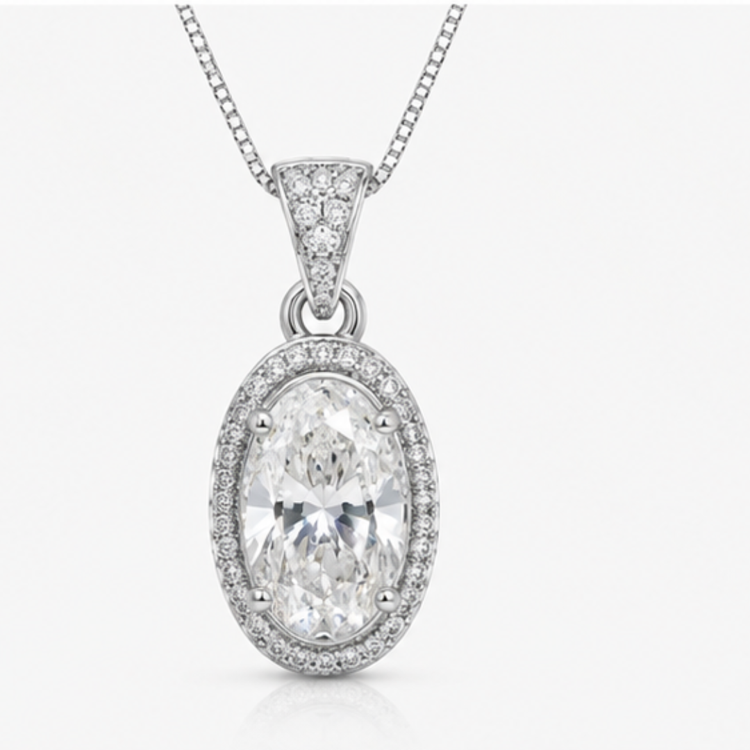 Oval & Round Lab Grown Diamond Pendant | 14K Gold