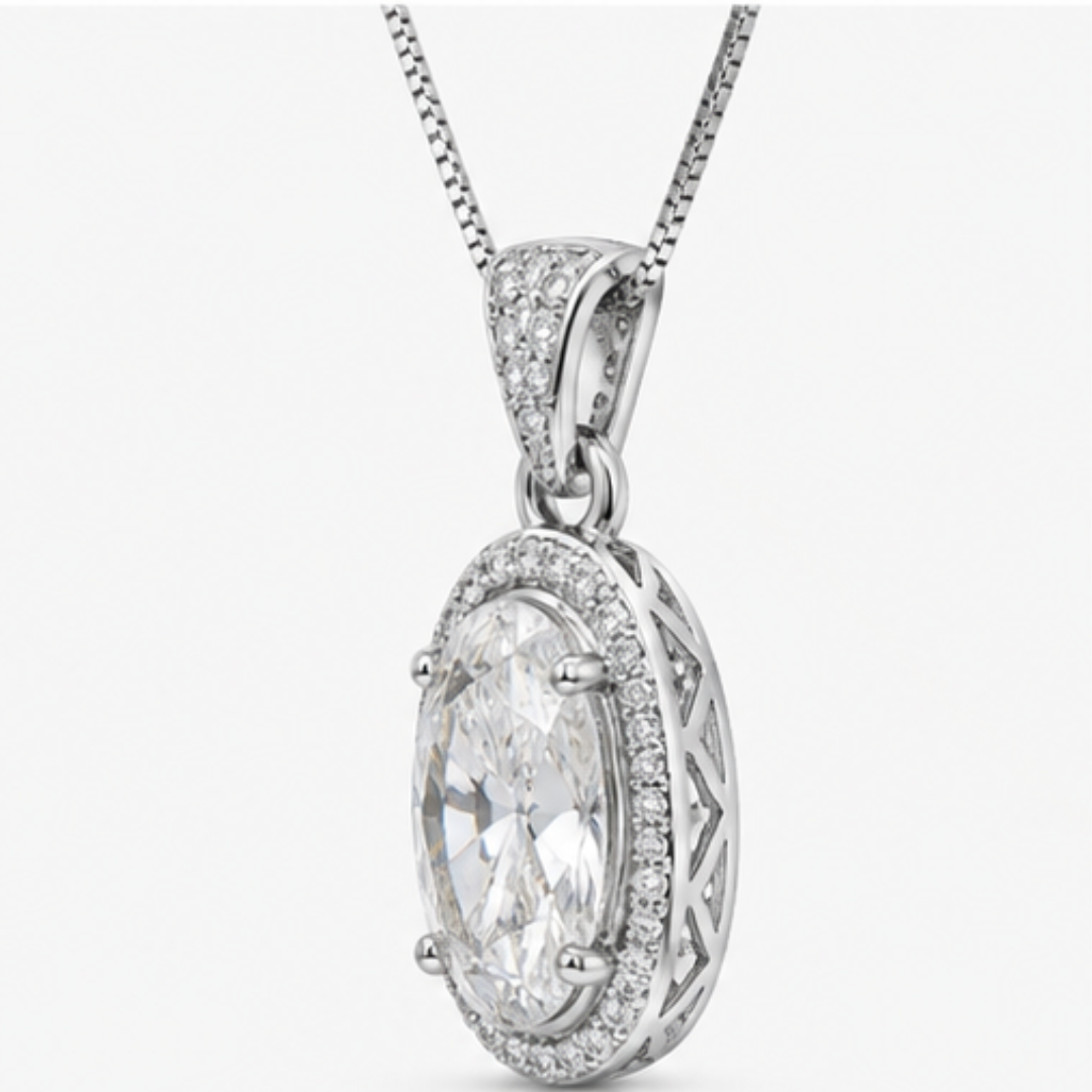 Oval & Round Lab Grown Diamond Pendant | 14K Gold