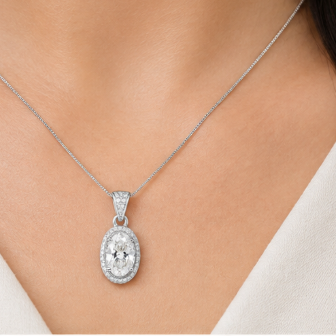 Oval & Round Lab Grown Diamond Pendant | 14K Gold