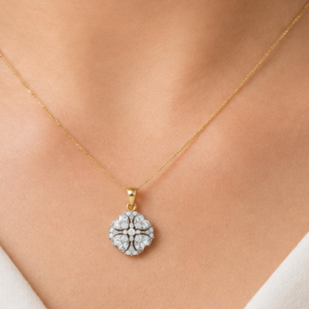 Heart & Round Lab Grown Diamond Pendant | 14K Gold