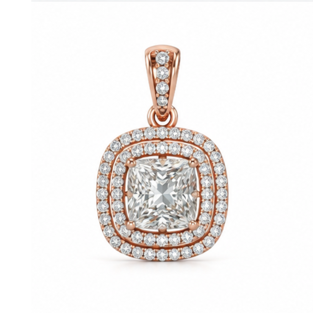 Princess & Round Lab Grown Diamond Pendant | 14K Rose Gold