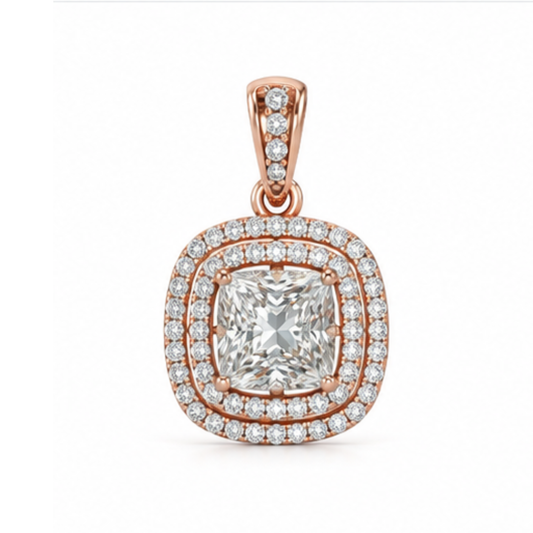 Princess & Round Lab Grown Diamond Pendant | 14K Rose Gold