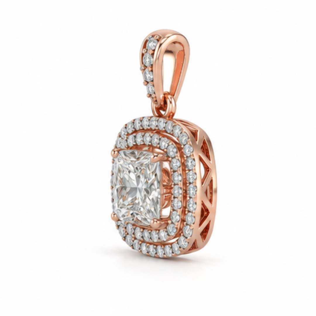 Princess & Round Lab Grown Diamond Pendant | 14K Rose Gold