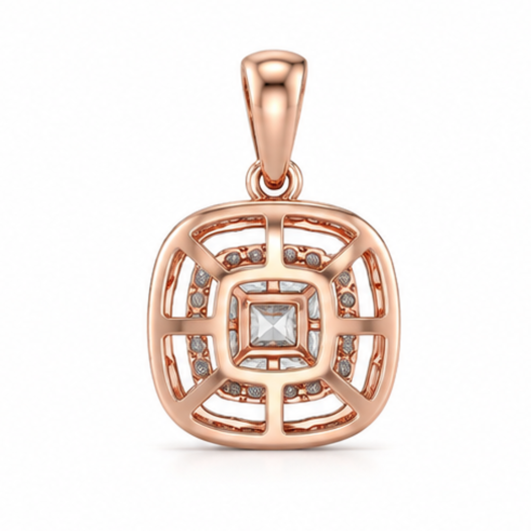 Princess & Round Lab Grown Diamond Pendant | 14K Rose Gold
