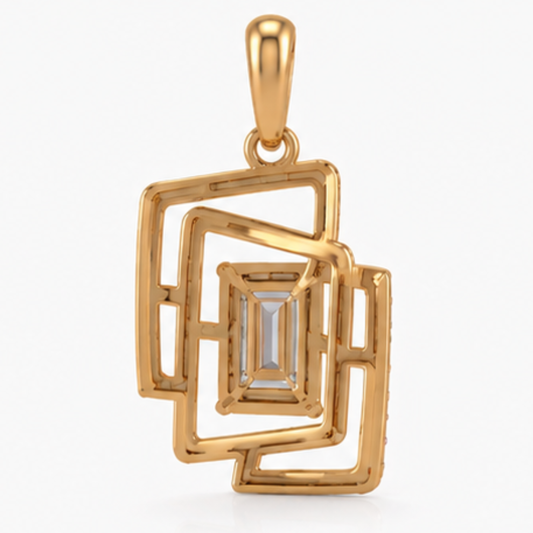 Emerald & Round Lab Grown Diamond Pendant | 14K Gold