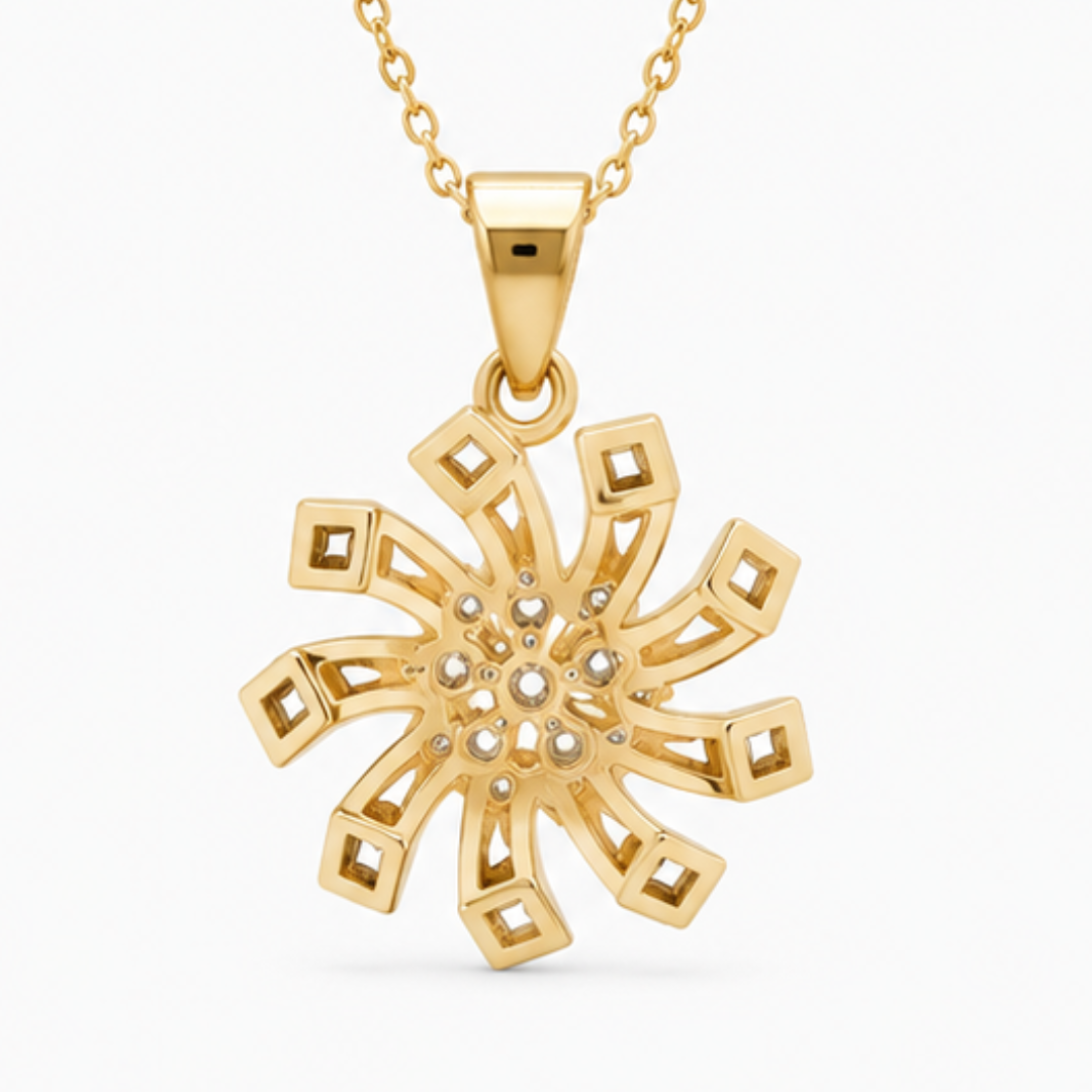 Floral Lab Grown Diamond Pendant | 14K Yellow Gold