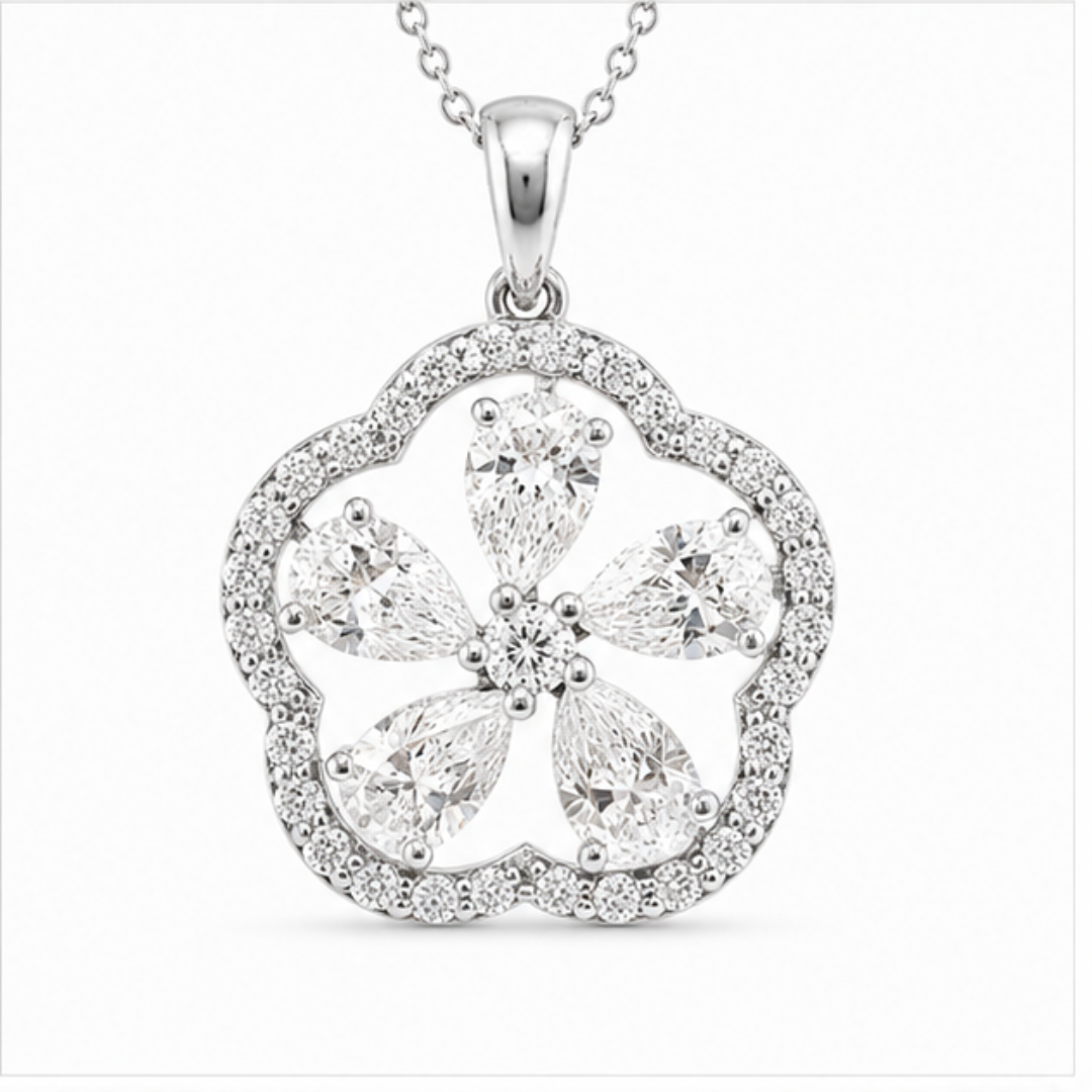 Pear & Round Lab Grown Diamond Pendant | 14K Gold