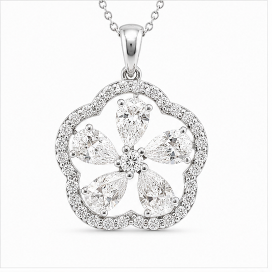 Pear & Round Lab Grown Diamond Pendant | 14K Gold